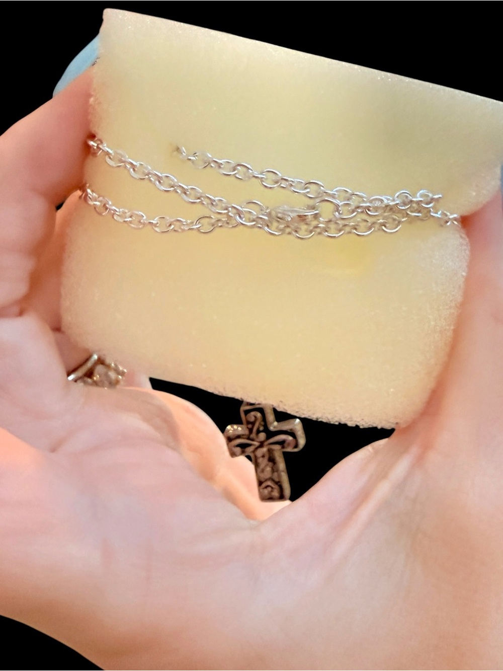 Designs Silver Faux Pearl Adorned Cross Necklace - Picture 2 of 7